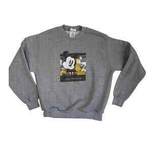 Vintage Disney Mickey Pluto Graphic 90s Sweatshirt Crewneck Gray Medium